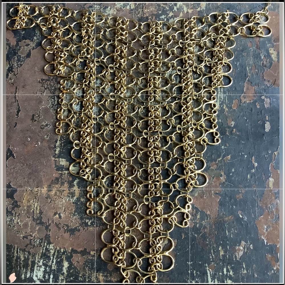 Rare Vintage 1960s Pauline Trigere Goldtone Link Bib Necklace - Picture 2 of 2